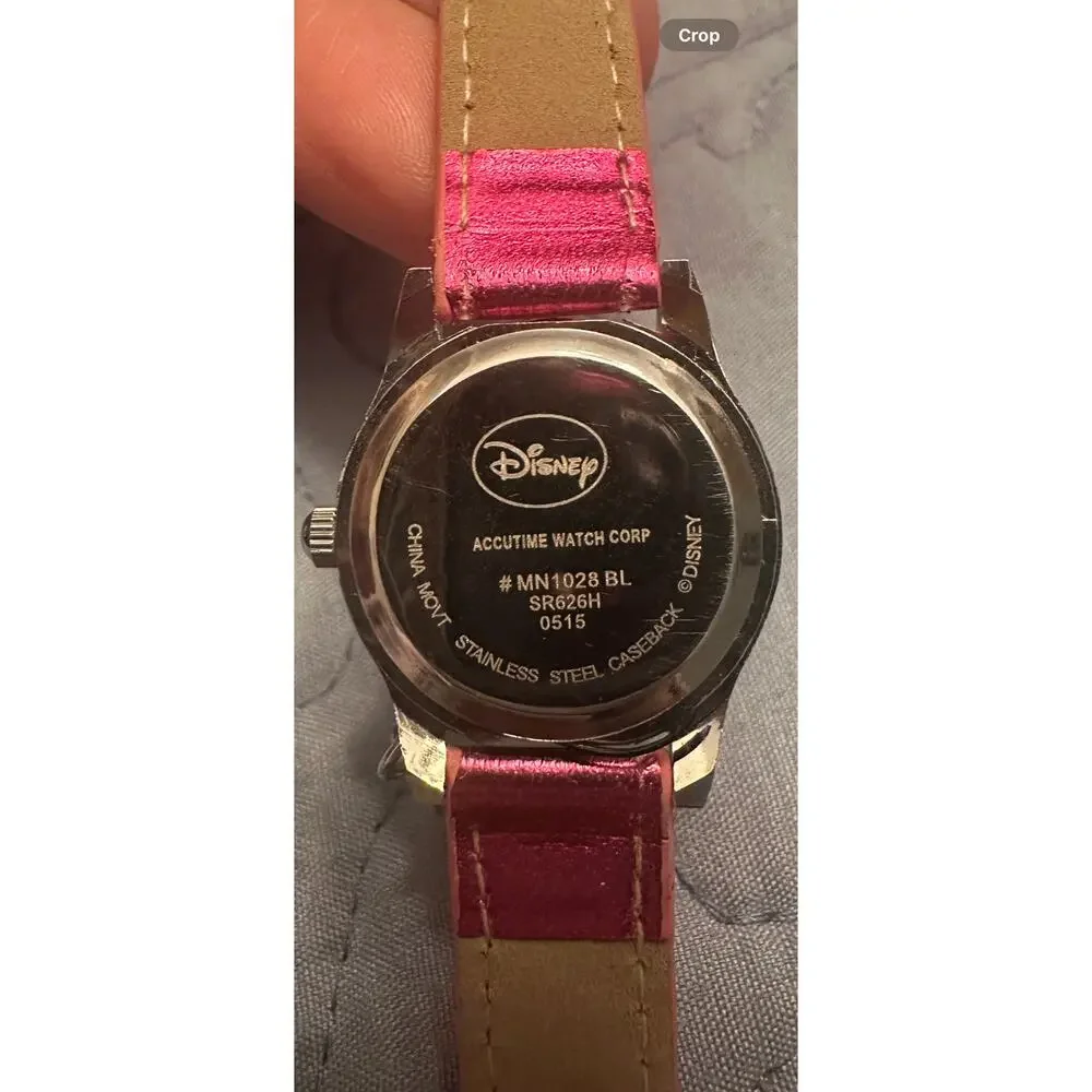 Disney MINNIE MOUSE MN1028 Accutime Metallic Pink Band & Heart Charm Watch